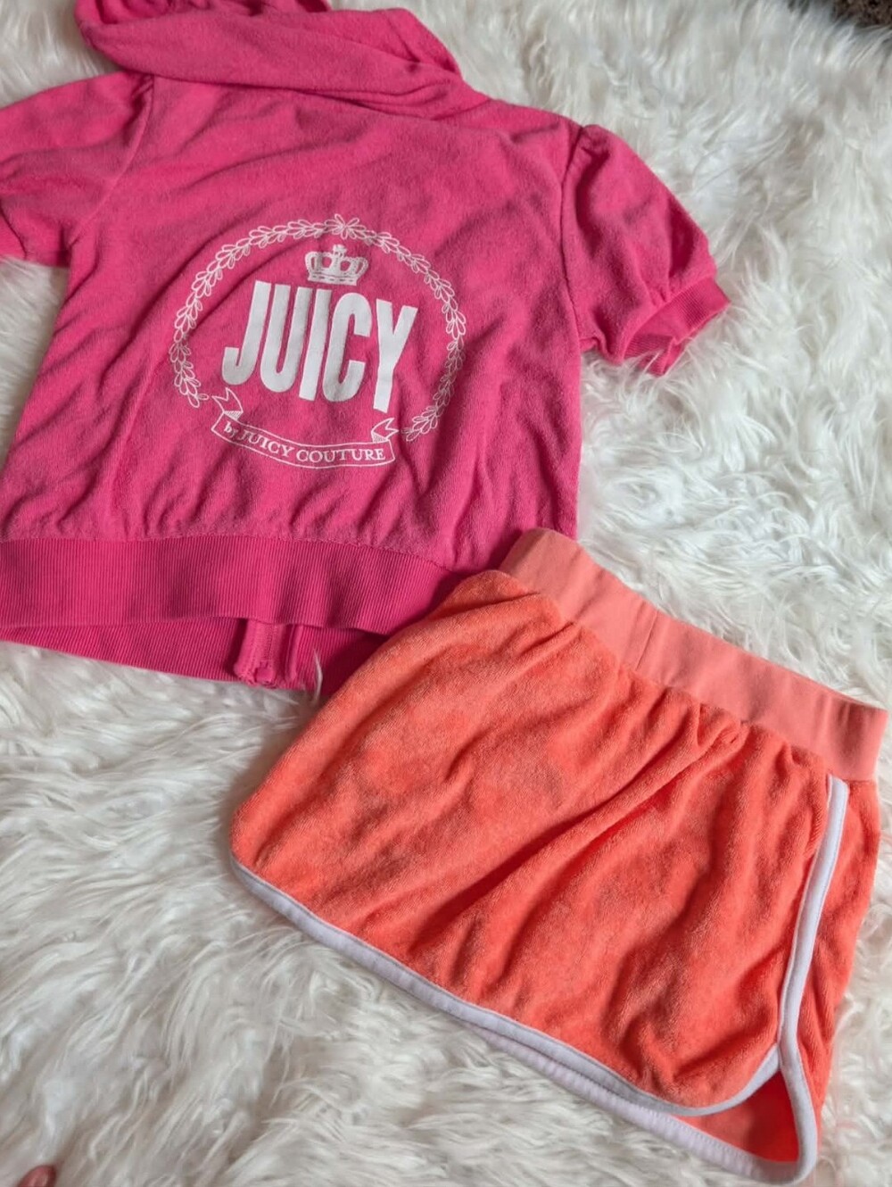 Vintage 2000s Juicy Couture Hot Pink Hoodie & Peach Coral Skort Set Nwot - Picture 2 of 4